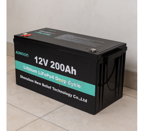 Литий-железо-фосфатный аккумулятор AUMOON  LiFePO4 12,8V-200Ah (2,56 КВт) BMS, Bluetoouth для ИБП (OX)