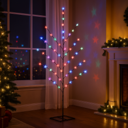 Гірлянда дерево світлодіодна на стійці 1.5 м 72 лампи, зірки Мульти (4389)