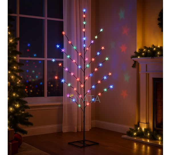 Гірлянда дерево світлодіодна на стійці 1.5 м 72 лампи, зірки Мульти (4389)