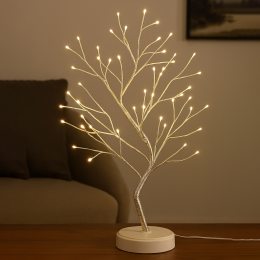 Світлодіодна настільна гірлянда біле дерево "Бансай" 60 см 108 діодів 12В/3хАА Теплий-білий (4389)