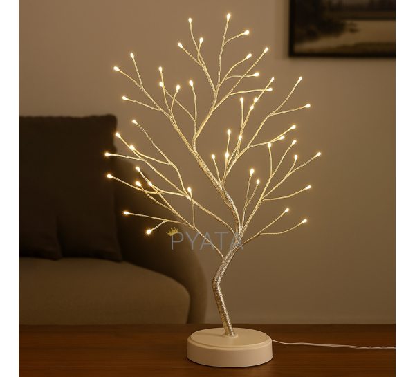 Світлодіодна настільна гірлянда біле дерево "Бансай" 60 см 108 діодів 12В/3хАА Теплий-білий (4389)