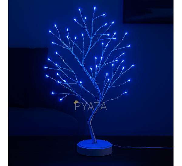 Светодиодная настольная гирлянда белое дерево «Бансай» 60 см 108 диодов 12В/3хАА Синий (4389)