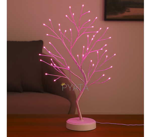 Світлодіодна настільна гірлянда біле дерево "Бансай" 60 см 108 діодів 12В/3хАА Рожевий (4389)