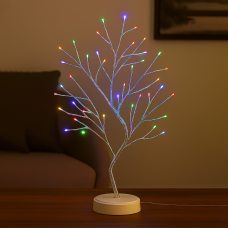 Светодиодная настольная гирлянда белое дерево «Бансай» 60 см 108 диодов 12В/3хАА Мультицветное свечение (4389)