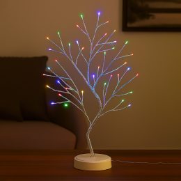 Світлодіодна настільна гірлянда біле дерево "Бансай" 60 см 108 діодів 12В/3хАА Мультиколірне світіння (4389)