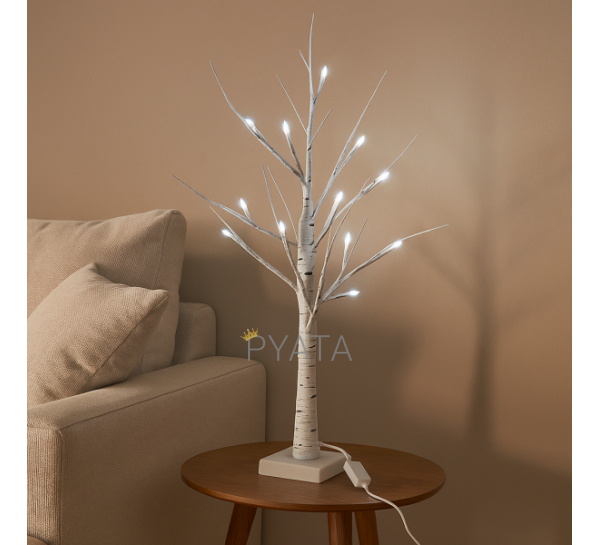 Світлодіодна настільна гірлянда біле дерево "Берізка" 60 см 24 діода 220В Біле світіння (4389)
