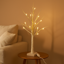 Светодиодная настольная гирлянда белое дерево «Березка» 60 см 24 диода 220В  Теплое белое свечение (4389)