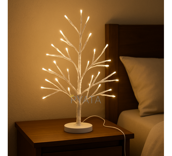 Світлодіодна настільна гірлянда"Біле дерево" 60 см 80 діодів 220В Тепле світіння (4389)