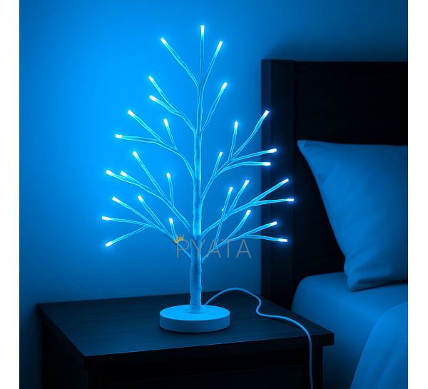 Светодиодная настольная гирлянда «Белое дерево» 60 см 80 диодов 220В Синее свечение (4389)