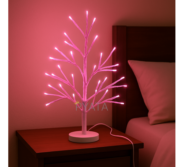 Светодиодная настольная гирлянда «Белое дерево» 60 см 80 диодов 220В Розовый (4389)