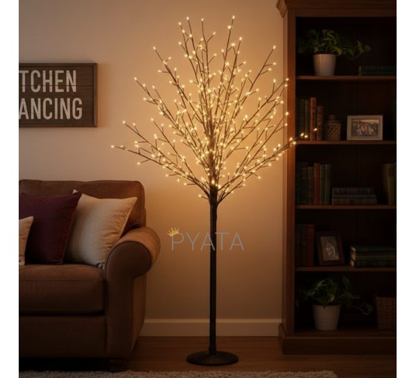 Світлодіодне декоративне дерево-гірлянда (чорний стовб та гілки) "Феєрверк" 180 см 750 ламп 220В Теплий білий (4389)