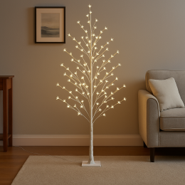 Світлодіодна декоративна гірлянда біле дерево «Сакура» 150 см 215 діодів 24В Тепле світіння (4389)