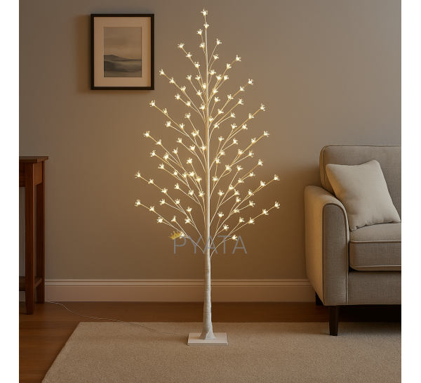 Світлодіодна декоративна гірлянда біле дерево «Сакура» 150 см 215 діодів 24В Тепле світіння (4389)