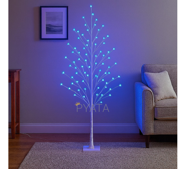Світлодіодна декоративна гірлянда біле дерево «Сакура» 150 см 215 діодів 24В Синє світіння (4389)