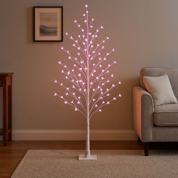 Світлодіодна декоративна гірлянда біле дерево «Сакура» 150 см 215 діодів 24В Рожеве світіння (4389)