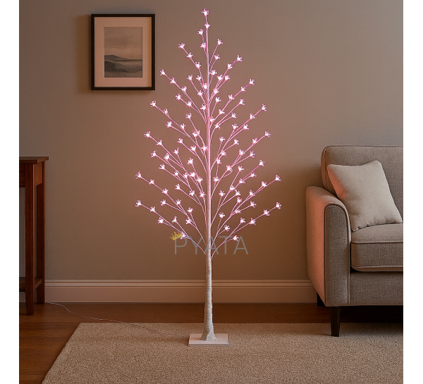 Світлодіодна декоративна гірлянда біле дерево «Сакура» 150 см 215 діодів 24В Рожеве світіння (4389)