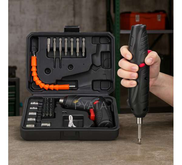 Шуруповерт аккумуляторный с насадками в кейсе Tuoye Tools 1013 47в1 Type-C Черный (AMN)