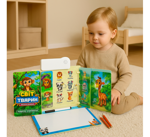 Интерактивная музыкальная книга с кнопками Украинская озвучка «Мир животных» 70456 WToys стишки и интересные факты (I24)
