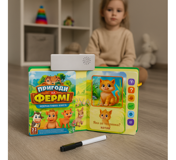 Музыкальная книга с кнопками Украинская озвучка «Приключения на ферме» 74461 WToys стишки и интересные факты (I24)