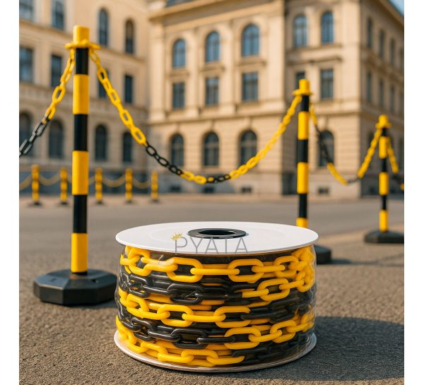 Пластмасовий обмежувальний ланцюг чорно-жовтого кольору 6 мм, 25 м (JS)