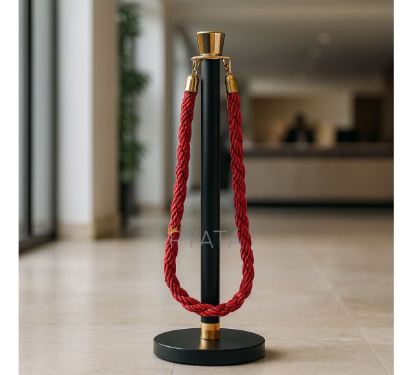 Стійка огорожі чорно-золота з червоним плетеним канатом, довжина 1,5 метра, 950 х 32 см  Р-1878 (JS)