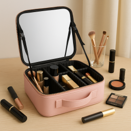 Дорожня розкладна косметичка з дзеркалом і підсвіткою MA447 Рожевий (259)
