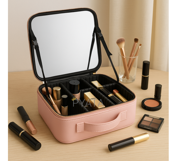 Дорожня розкладна косметичка з дзеркалом і підсвіткою MA447 Рожевий (259)