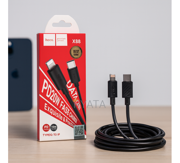 Зарядний кабель для заряджання Type-C-Lightning HOCO X88 1 метр Чорний (206)