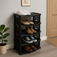 Пластиковая полка-органайзер для обуви на 5 отделений R-Plastic «Ротанг» Черный (DRK) Пластиковая полка-органайзер для обуви на 5 отделений R-Plastic «Ротанг» Черный (DRK)