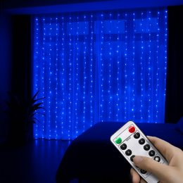 Гірлянда штора Завіса Роса 3×3 м із 300 LED-лампами USB з пультом, MA742 blue, Синій (ARSH)