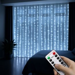 Гірлянда штора Завіса Роса 3×6 м із 600 LED-лампами USB з пультом, MA743 white , Білий (ARSH)