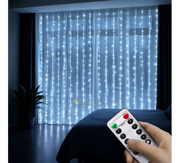 Гірлянда штора Завіса Роса 3×6 м із 600 LED-лампами USB з пультом, MA743 white , Білий (ARSH)