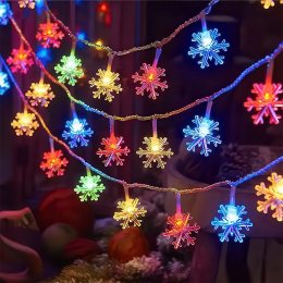 Декоративна світлоідодна LED гірлянда "Сніжинки" 3 метри на 3 АА батарейках Мульти (ARSH)