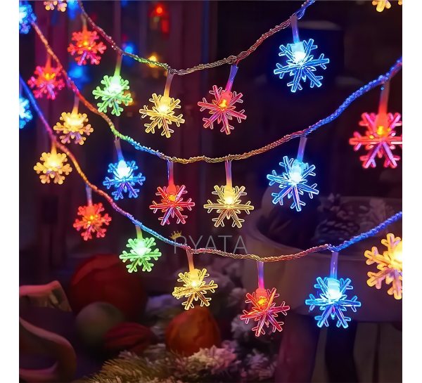 Декоративна світлоідодна LED гірлянда "Сніжинки" 3 метри на 3 АА батарейках Мульти (ARSH)