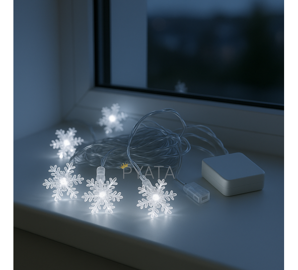 Декоративна світлоідодна LED гірлянда "Сніжинки" 3 метри на 3 АА батарейках Білий (ARSH)