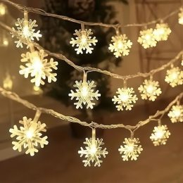 Декоративна світлоідодна LED гірлянда "Сніжинки" 3 метри на 3 АА батарейках Теплий білий (ARSH)