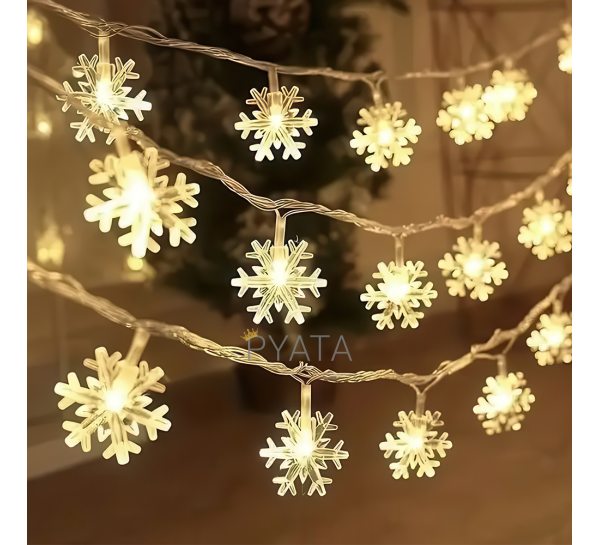 Декоративна світлоідодна LED гірлянда "Сніжинки" 3 метри на 3 АА батарейках Теплий білий (ARSH)