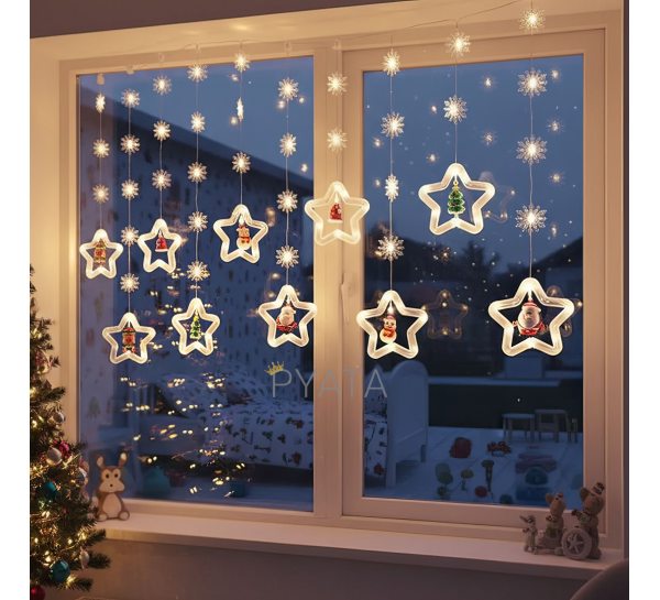 Гірлянда штора Зірки з фігурками USB+ ПУ MA412wh 2.5 м Холодний білий (ARSH)