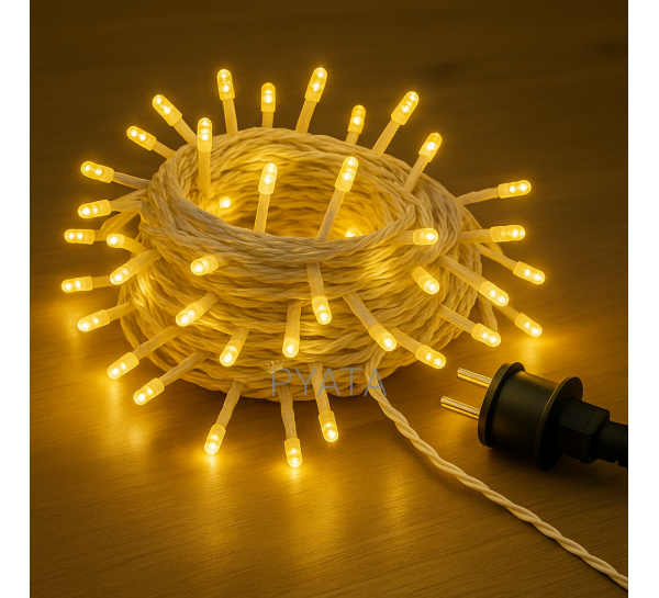 Світлодіодна гірлянда на 100 LED 10 м білий дріт 220V LU990warmwhite Теплий білий (ARSH)