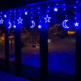 Гірлянда штора з фігурами зірка та місяць 2.5м*1м 220V синій MA139blue (ARSH)