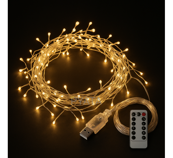 Світлодіодна декоративна гірлянда «Мішура» 100 LED 3 м USB та пультом керування LU995 Теплий білий (ARSH)