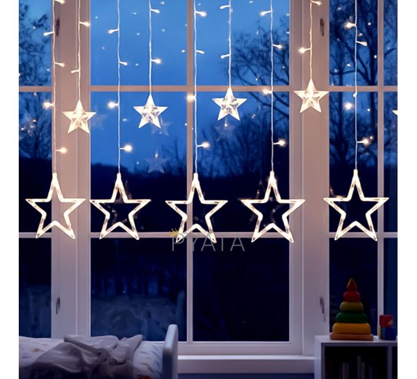 Світлодіодна штора-гірлянда з декоративними зірками Зорепад 138LED 2,5 м Біла (ARSH)