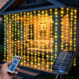 Гірлянда “Штора” 3×2 м Warm White на сонячній батареї з пультом LU997, 180 LED, Теплий білий (ARSH)