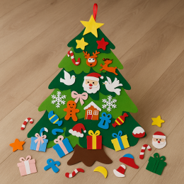 Ялинка з фетру з іграшками на липучці 95 х 70 см/25 іграшок Салатовий-зелений