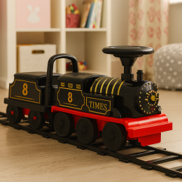 Дитяча іграшка електропаровоз+вагончик із рейками Retro Train Ride-On (AX)