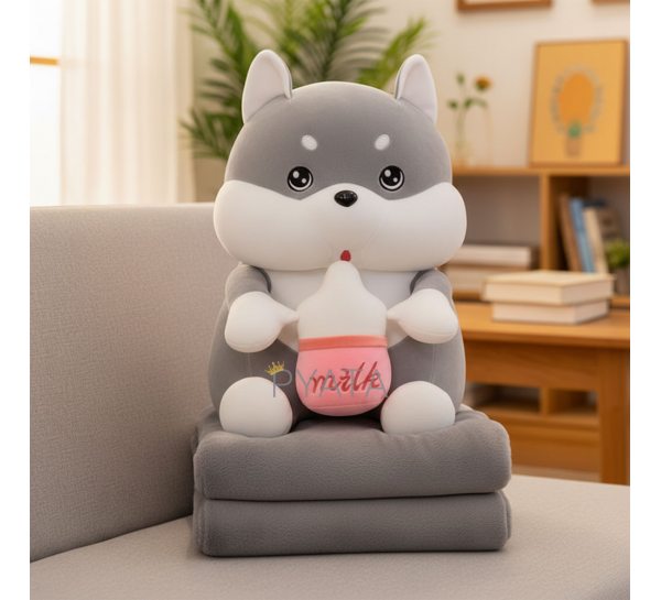 Іграшка-подушка Хаскі MALLOORY HOME 79-9/12119 з пледом в середині, Сірий (BOT)