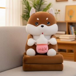 Іграшка-подушка Хаскі MALLOORY HOME 79-9/12119 з пледом в середині, Коричневий (BOT)