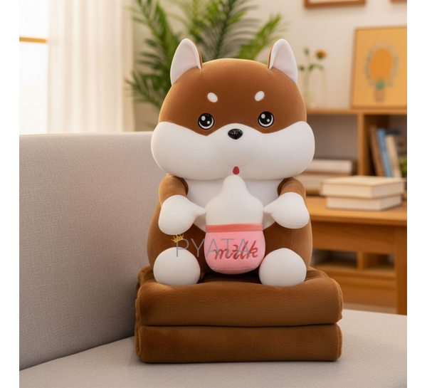 Іграшка-подушка Хаскі MALLOORY HOME 79-9/12119 з пледом в середині, Коричневий (BOT)