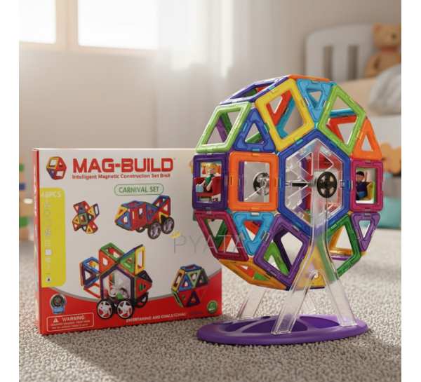 Магнитный пластиковый конструктор Mag Building магнитный для творческой игры и развития, 48 деталей (509)