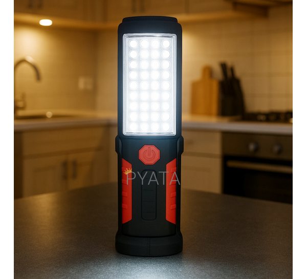 Портативный аккумуляторный фонарик с крючком для подвешивания PE-41 36+5 LED (AMN)